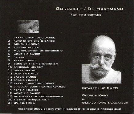 CD Gurdjieff / De Hartmann for two guitars, tracks